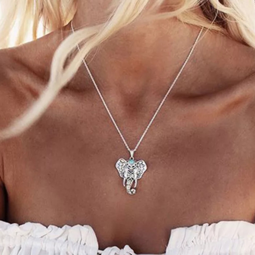 Silver and Blue Rhinestone Pendant Necklace